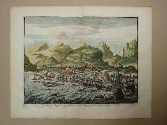 Spanien - Gran Canaria / Las Palmas / Spanien; Jan Luyken - De Stadt Allegona, op 't Eylandt Groot Canaria in den Jaare [1599] vermeestert - 1681-1700