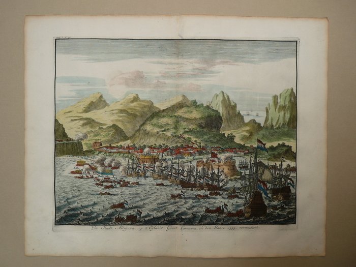 Spanien - Gran Canaria / Las Palmas / Spanien; Jan Luyken - De Stadt Allegona, op 't Eylandt Groot Canaria in den Jaare [1599] vermeestert - 1681-1700