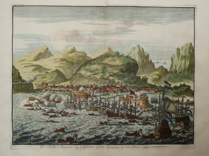 Spanien - Gran Canaria / Las Palmas / Spanien; Jan Luyken - De Stadt Allegona, op 't Eylandt Groot Canaria in den Jaare [1599] vermeestert - 1681-1700