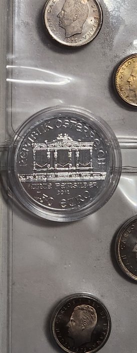 Spanien. Osterreich. 1975\\2017, Set of 3 x Pesetas Coins Spain + Filharmoniker 1 OZ Fine Silver  999,9, set with  (Ingen mindstepris)