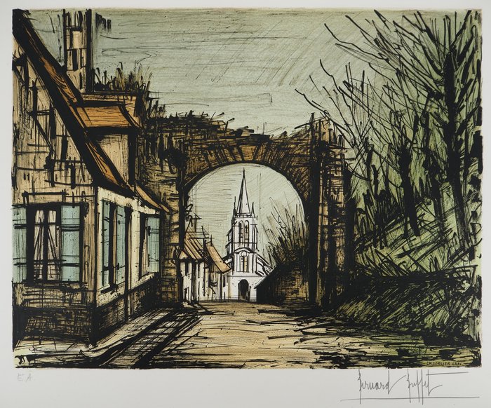 Bernard Buffet (1928-1999) - Montfort L'Amaury, vue sur l'église