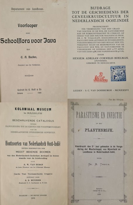 Frederik Willem van Eeden. C A HAcker, H A C Boelman, M Treub - Nederlands- Indië; Schoolflora + Houtsoorten + Geneeskruidcultuur + Parasitisme en infectie - 1889