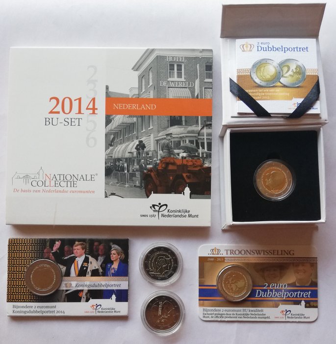 Holland. Year Set (BU) / 2 Euro 2011/2014 (6 items) Proof + BU  (Ingen mindstepris)