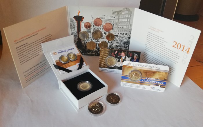 Holland. Year Set (BU) / 2 Euro 2011/2014 (6 items) Proof + BU  (Ingen mindstepris)