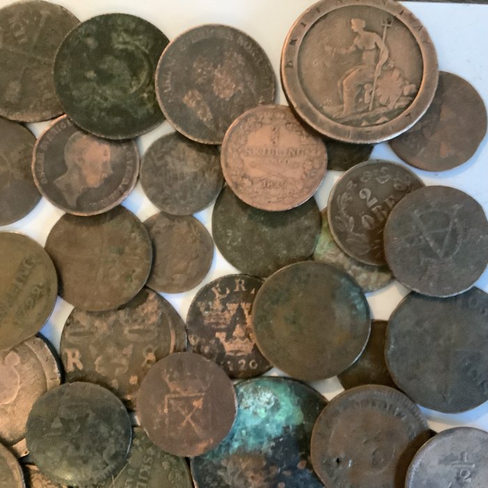 Sverige Lot of 94 Old rare Swedish coins  skilling- banco  ore 1600-1800s