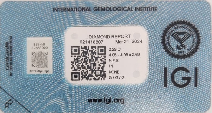 Ingen mindstepris - 1 pcs Diamant  (Naturfarvet)  - 0.29 ct - Rund - Fancy Brun - I1 - International Gemological Institute (IGI)