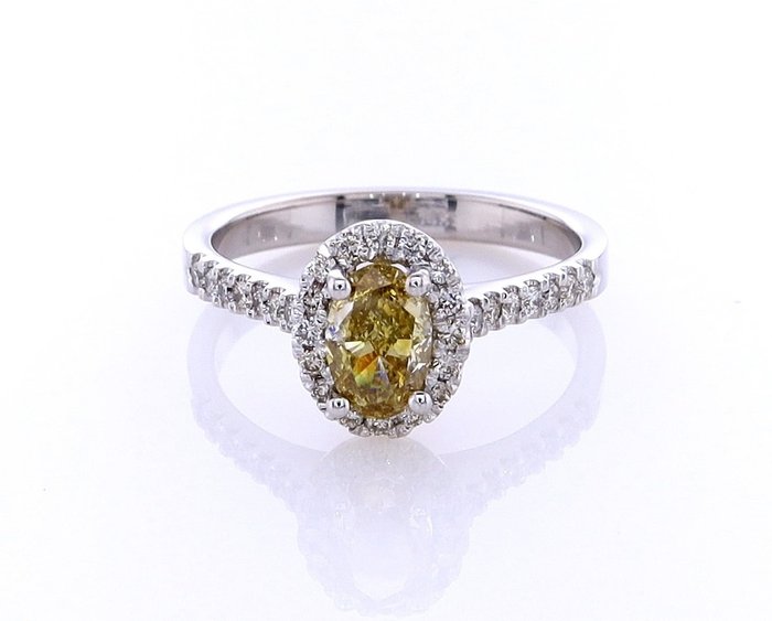 Ring - 14 karat Hvidguld -  0.94ct. tw. Diamant (Naturfarvet) - Diamant