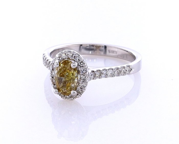 Ring - 14 karat Hvidguld -  094ct tw Diamant (Naturfarvet) - Diamant