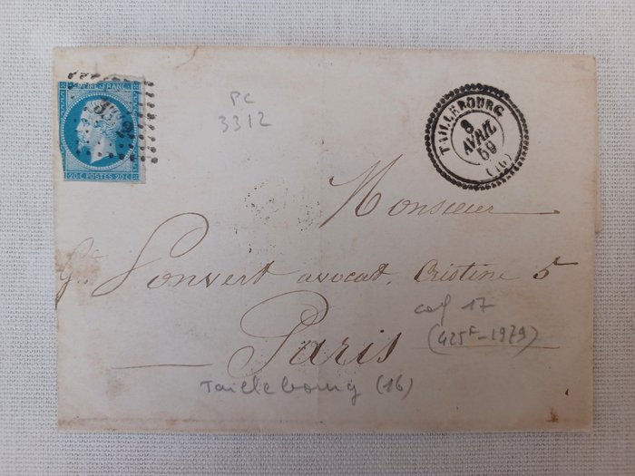 Frankrig 1859 - Sjældent brev med udsmykket stempel frankeret med nr. 14A. Meget smuk - Yvert