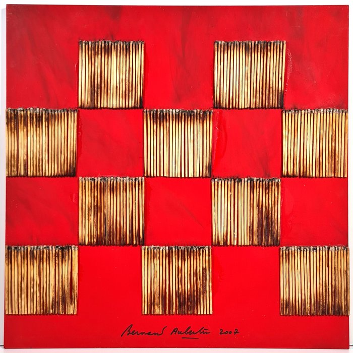 Bernard Aubertin (1934-2015) - Dessin de Feu sur Table Rouge