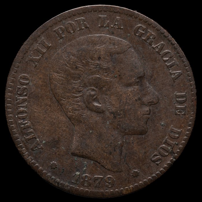 Spanien. Alfonso XII, Alfonso XIII e Isabel II. Céntimos 1867-1904 (8 monedas)  (Ingen mindstepris)