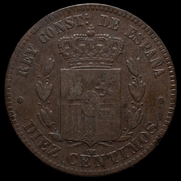 Spanien. Alfonso XII, Alfonso XIII e Isabel II. Céntimos 1867-1904 (8 monedas)  (Ingen mindstepris)