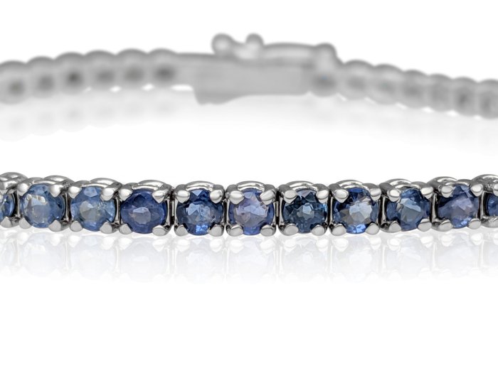 Ingen mindstepris - Armbånd - 14 karat Hvidguld -  5.90ct. tw. Safir - IGI