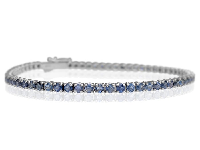 Ingen mindstepris - Armbånd - 14 karat Hvidguld -  5.90ct. tw. Safir - IGI