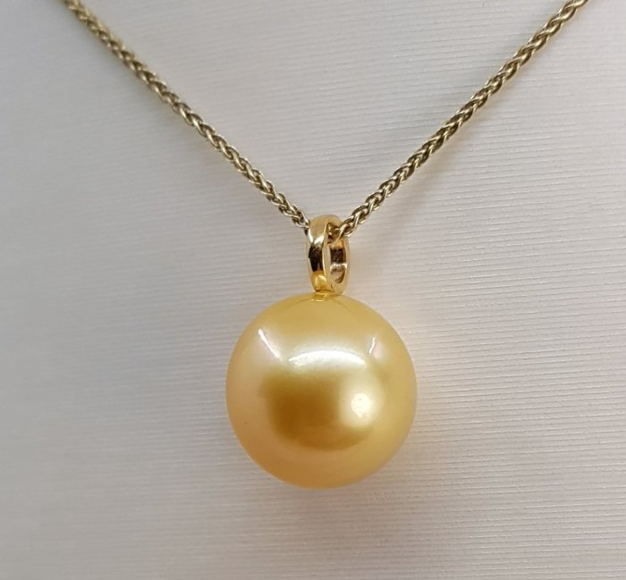 Vedhæng - 14 karat Gulguld - 11x12mm South Sea Pearl