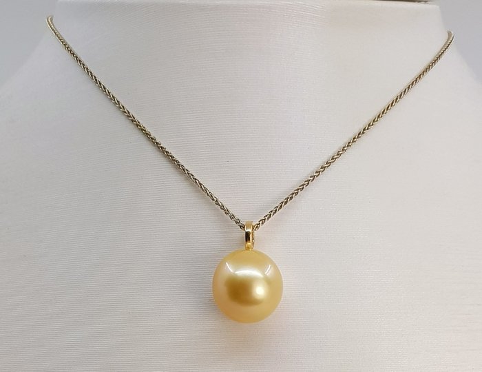 Vedhæng - 14 karat Gulguld - 11x12mm South Sea Pearl