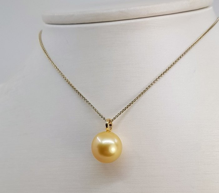 Vedhæng - 14 karat Gulguld - 11x12mm South Sea Pearl