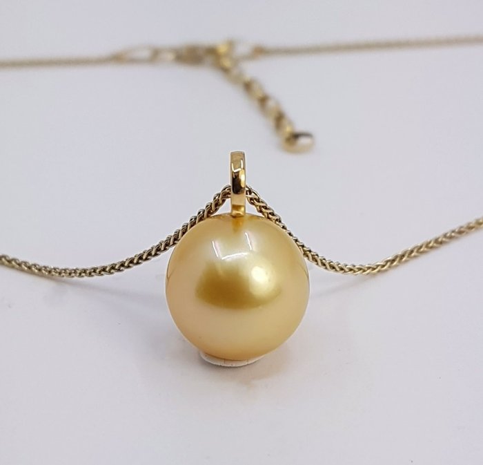 Vedhæng - 14 karat Gulguld - 11x12mm South Sea Pearl