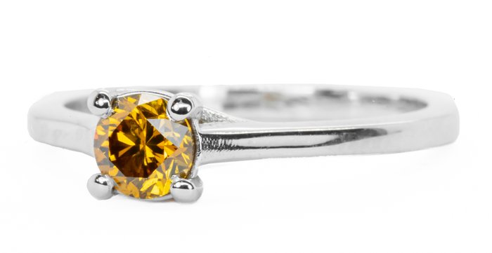 Ingen mindstepris - Ring - 18 kraat Hvidguld Fancy Vivid Gullig Orange -  051ct tw Diamant (Naturfarvet)