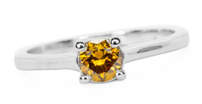 Ingen mindstepris - Ring - 18 kraat Hvidguld Fancy Vivid Gullig Orange -  051ct tw Diamant (Naturfarvet)