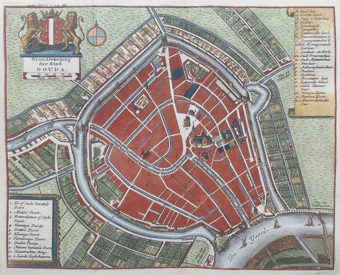 Holland - Gouda; Isaak Tirion - Grondtekening der Stad Gouda - 1743