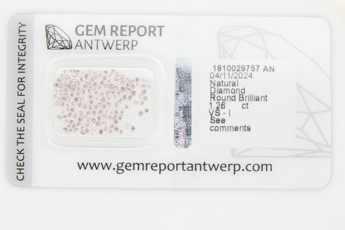 Ingen mindstepris - 155 pcs Diamant  (Natur)  - 1.26 ct - Rund - I1, I2, I3, SI1, SI2, VS1, VS2 - Gem Report Antwerp (GRA) - INGEN RESERVEPRIS