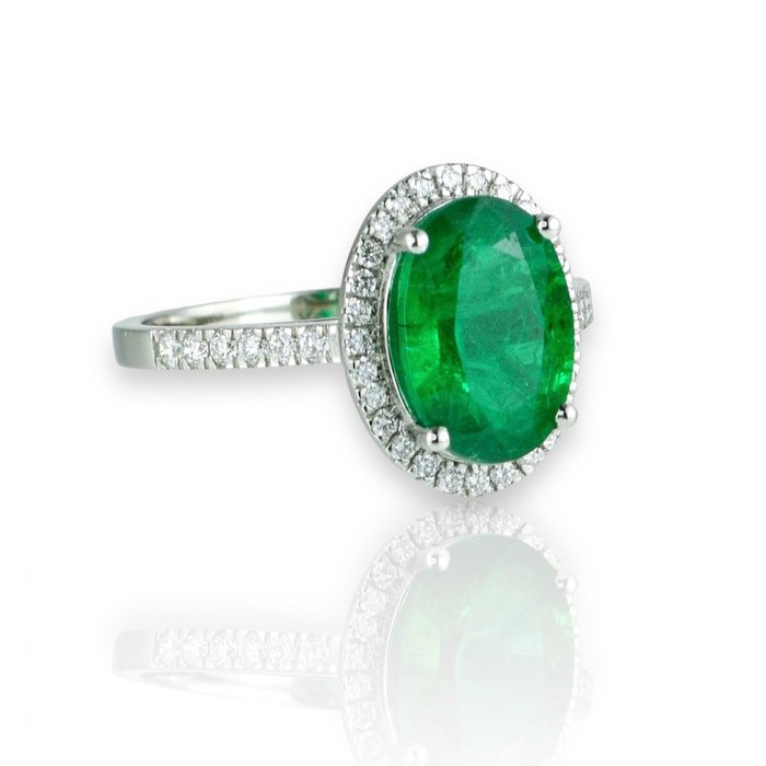 Ring Platin -  338ct tw Smaragd - Diamant - Deep Green - Mindre olie