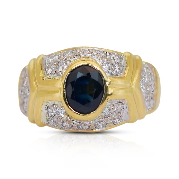 Ring - 18 kraat Gulguld -  2.06ct. tw. Safir - Diamant