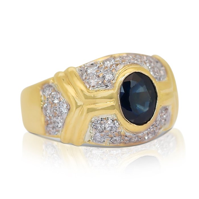 Ring - 18 kraat Gulguld -  2.06ct. tw. Safir - Diamant