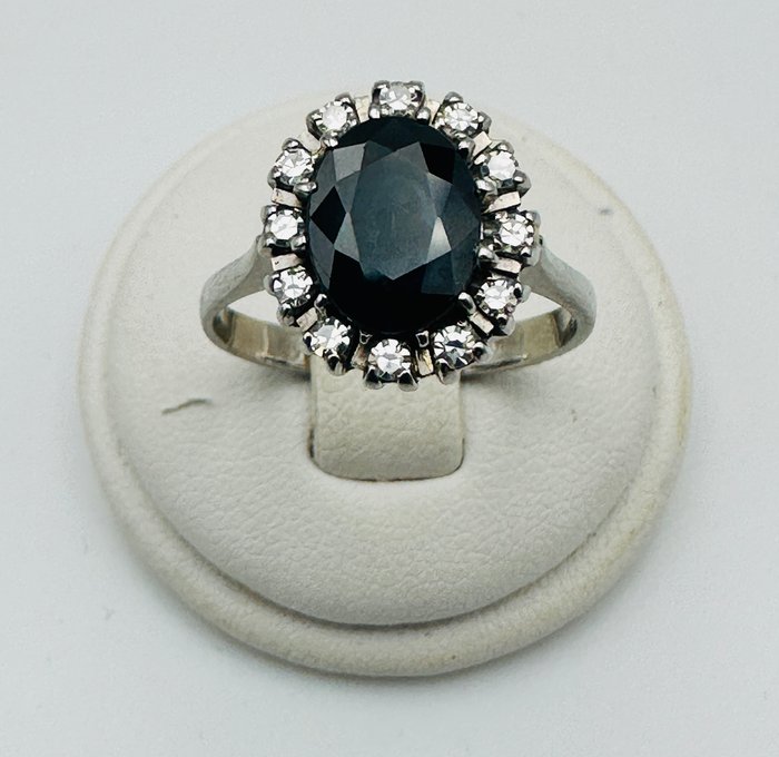 Statement-ring - 18 kraat Hvidguld Safir - Diamant