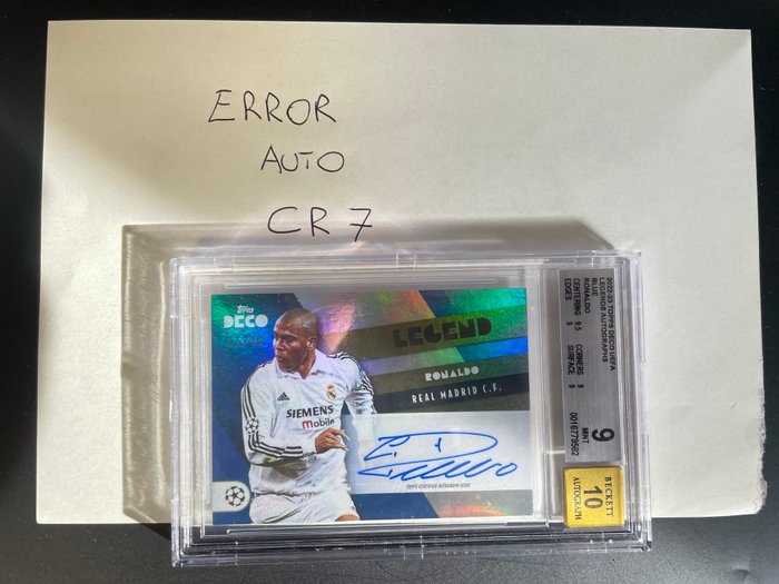 2022/23 Topps Deco UEFA Ronaldo Legends Blue/49 - Error Autograph Cristiano Ronaldo - Beckett 9 - Auto 10 - 1 Graded card