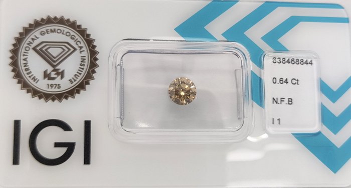 Ingen mindstepris - 1 pcs Diamant  (Naturfarvet)  - 0.64 ct - Rund - Fancy Brun - I1 - International Gemological Institute (IGI)