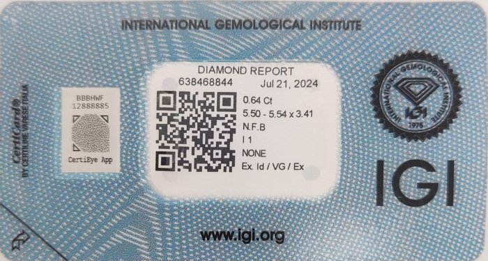 Ingen mindstepris - 1 pcs Diamant  (Naturfarvet)  - 0.64 ct - Rund - Fancy Brun - I1 - International Gemological Institute (IGI)