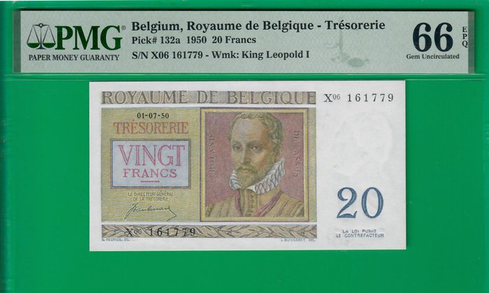 Belgien. - 20 francs 1/7/1950 - Pick 132a  (Ingen mindstepris)