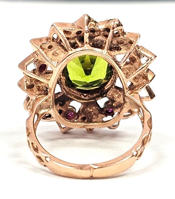 Ingen mindstepris - Ring - 9 kt. Rosaguld, Sølv -  5.49ct. tw. Peridot - Rubin