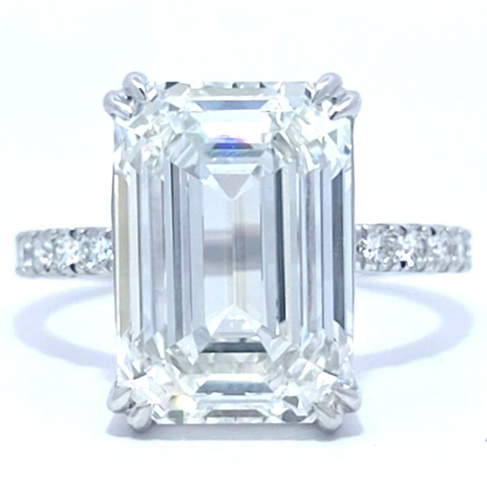 Ring - 18 kraat Hvidguld -  9.29ct. tw. Diamant (Laboratoriedyrket) - Diamant - Sjælden størrelse Emerald Cut