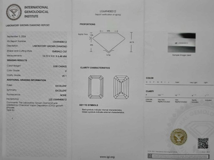 Ring - 18 kraat Hvidguld -  9.29ct. tw. Diamant (Laboratoriedyrket) - Diamant - Sjælden størrelse Emerald Cut