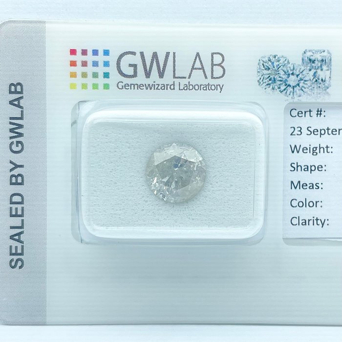 Ingen mindstepris - 1 pcs Diamant  (Natur)  - 2.04 ct - Rund - G - I2 - Gemewizard Gemological Laboratory (GWLab)