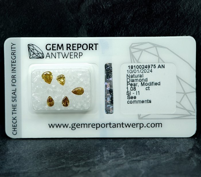 Ingen mindstepris - 5 pcs Diamant  (Natur)  - 1.08 ct - Pære - I1, SI1 - Gem Report Antwerp (GRA)