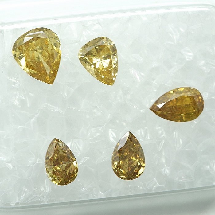 Ingen mindstepris - 5 pcs Diamant  (Natur)  - 1.08 ct - Pære - I1, SI1 - Gem Report Antwerp (GRA)