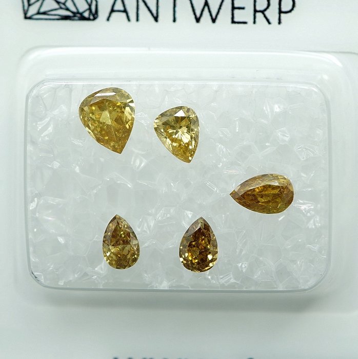 Ingen mindstepris - 5 pcs Diamant  (Natur)  - 1.08 ct - Pære - I1, SI1 - Gem Report Antwerp (GRA)