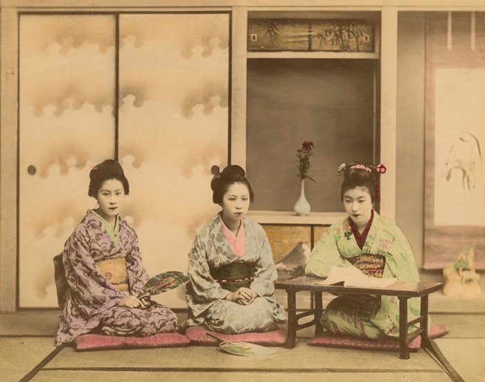 Kusakabe Kimbei, Farsari et divers Yokohama School - "Girls writing"