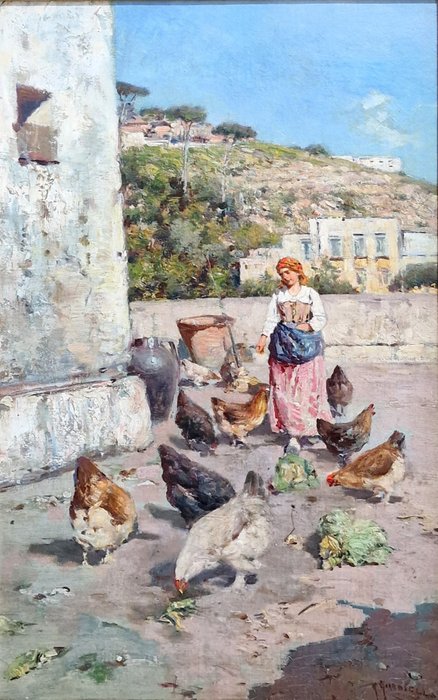 Giuseppe Giardiello (1877-1920) - Galline a San Sebastiano al Vesuvio