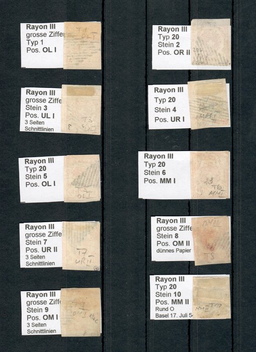 Schweiz 1850/1850 - Rayon III Zst. Nr. 20 Typentafel T1 - T10 - Zumstein