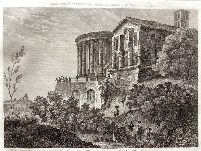 Italien - Lazio, Rom; 6 Roman Views: Portico of Ottavia, Tempio of Fortuna Virile, Temple of Vesta, Foro Palladio - Achille Parboni / S. Bossi;  Gaetano Cottafavi - 1821-1850