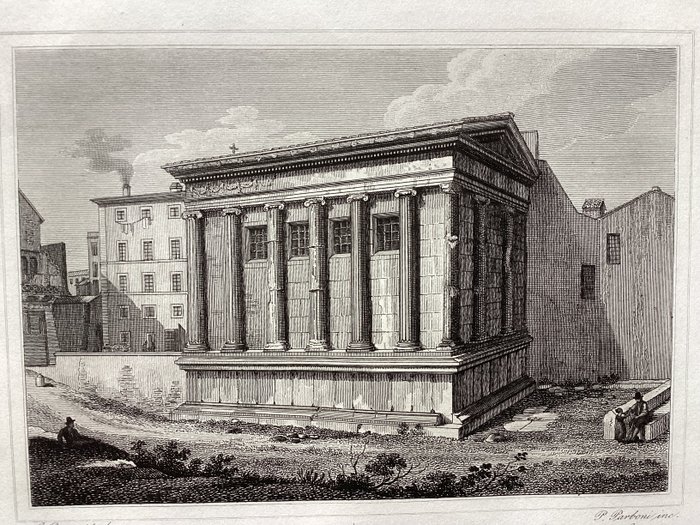 Italien - Lazio, Rom; 6 Roman Views: Portico of Ottavia, Tempio of Fortuna Virile, Temple of Vesta, Foro Palladio - Achille Parboni / S. Bossi;  Gaetano Cottafavi - 1821-1850