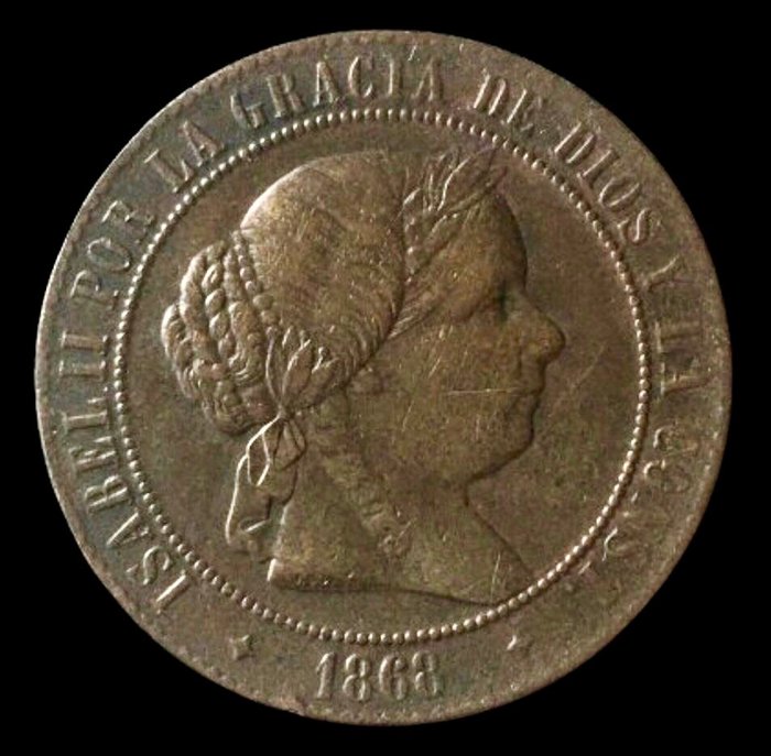 Spanien. Isabel II (1833-1868). 5 Céntimos escudo - 1868 - Jubia - (R630)  (Ingen mindstepris)