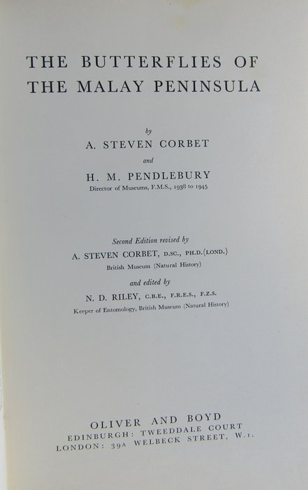 A. Steven Corbet and H. M. Pendlebury - The Butterflies of the Malay Peninsula - 1956