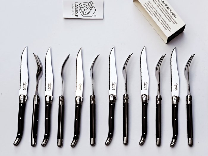 Laguiole - 12 pieces Cutlery set - 6x forks  6x knives - style de - Bordknive sæt (12) - Rustfrit stål