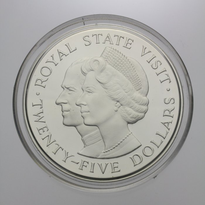 Jamaica. 25 Dollars 1983 "Royal State Visit", Proof